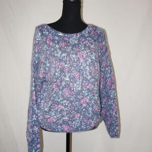 dreamy blue pink floral sweater made of luxe blend of silk, nylon, and angora